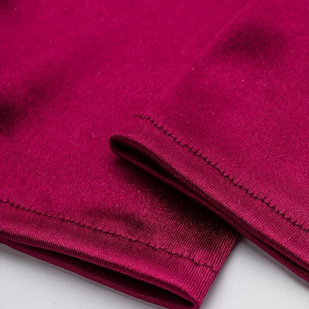 Women's Wine Red Satin Silk Gloves Banquet Wedding Party Costume Accessories